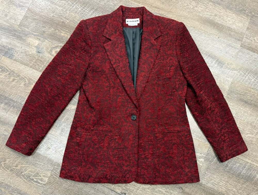 Vintage Joan Leslie Women's Burgundy And Black 1 Button Blazer Jacket, Size 8